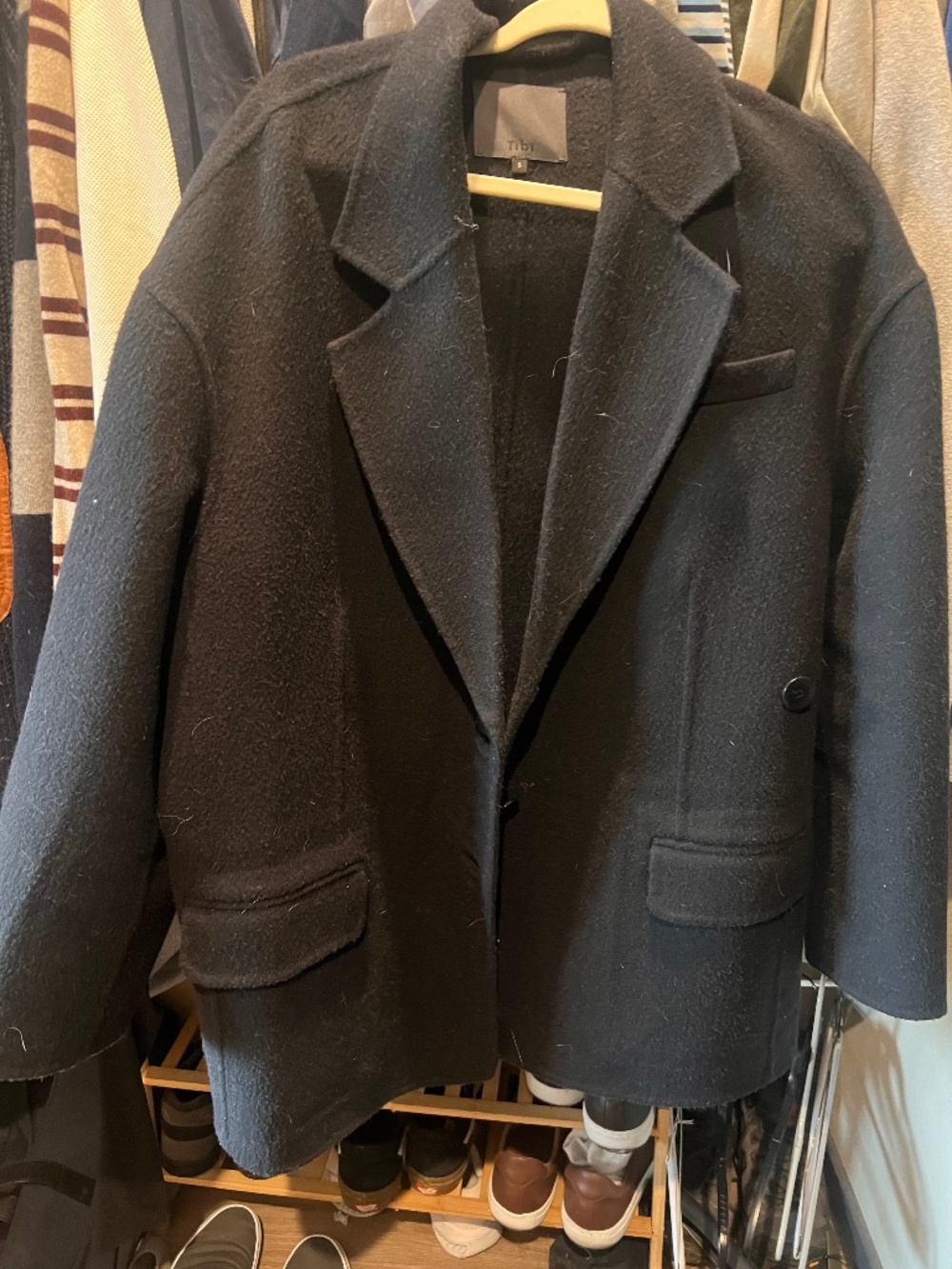 Navy tibi angora wool blazer